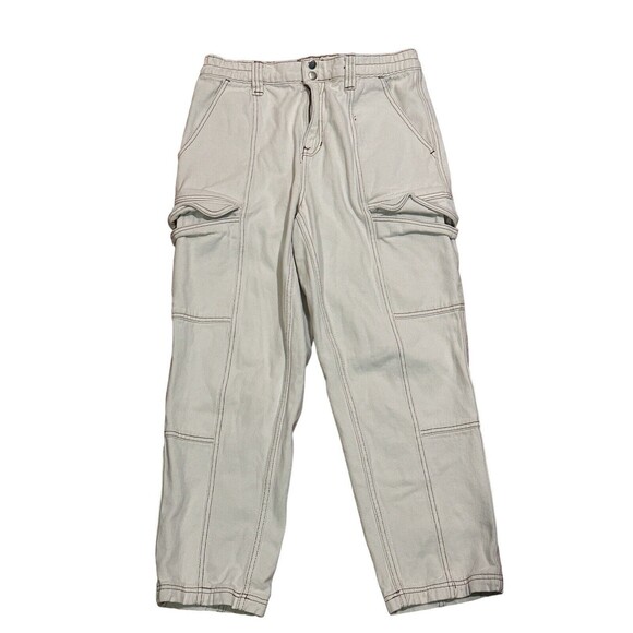Pacsun Women's Off White Stretch Waist Cargo Pants Straight Baggy Skate Large - Picture 1 of 7